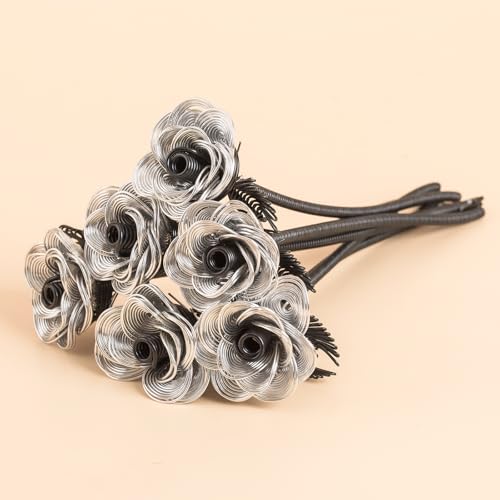 6 rosas de metal hechas a mano, impermeables, a prueba de óxido, decoración floral de rosa de aluminio, nunca se decolora, amor eterno, patio, cocina, baños, decoración de balcón al aire libre, flor