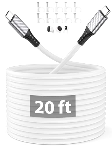 USB C to USB C Charger Cable 6m/20ft for Mi Smart Camera, 3A Extra Long Type C Fast Charging Cable PD 60W USBC Charge Lead for iPhone 17 16e 15 Air for iPad Pro Galaxy A16 S25 Pixel 10 9a Laptop White
