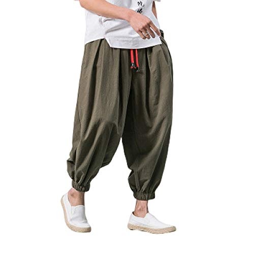 Pantalon Sarouel Taille élastique pour Hommes Style Chinois rétro Coupe Ample léger Respirant Plaine Couleur Poutre Pieds Pantalon Medium Cover