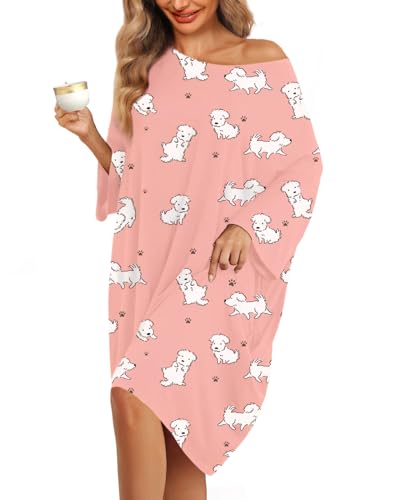 Image of KFUBUO Plus Size Nightgowns for Women Oversized Sleep Tshirts Dress Short Sleeves Sleepwear With Pocket Fit S-5XL