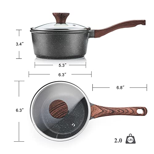 Sensarte Nonstick Sauce Pan With Lid, 1.5Qt Small Pot With Swiss Granite Coating, Stay-Cool Handle, Multipurpose Handy Small Saucepan, Induction Capable thumb #4