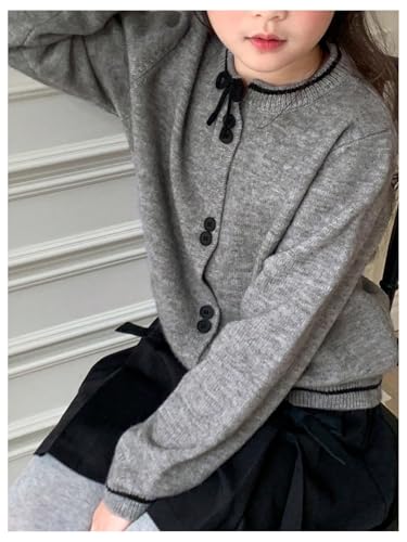 Girl's Bowknot Button Down Cardigan Long Sleeve Crew Neck Sweaters Trendy Knitwear4