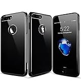 iPhone 7 plus Case Jet Black, Roybens Luxury Textured Metal and TPU Hybrid Design Slim Fit Protective Dual Layer Armor Thin Hard Back Cover for Apple iPhone7 plus, Free Tempered Glass Screen Protector