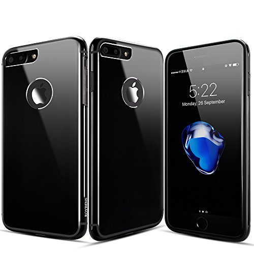 ROYBENS iPhone 7 Plus Case Jet Black, Luxury Textured Metal and TPU Hybrid Design Slim Fit Protective Dual Layer Armor Thin Hard Back Cover for iPhone7 Plus, Free Tempered Glass Screen Protector