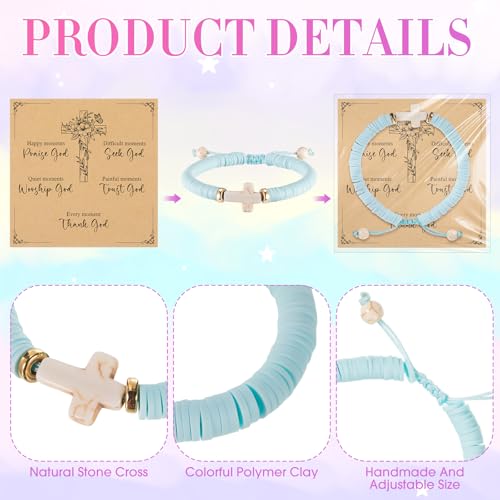 20 Sets Clay Beaded Cross Bracelet Bulk for Women Men Adjustable WWJD Christian Bracelet for Sunday School Halloween Gifts4