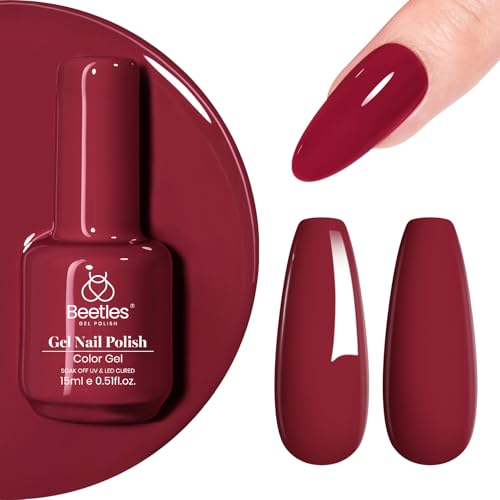 Image of Beetles Red Gel Nail Polish - Dark Red Color Soak Off Mulled Wine Gel Polish Retro Modern 1Pcs 15ml Nail Art Manicure UV Led Salon Fall