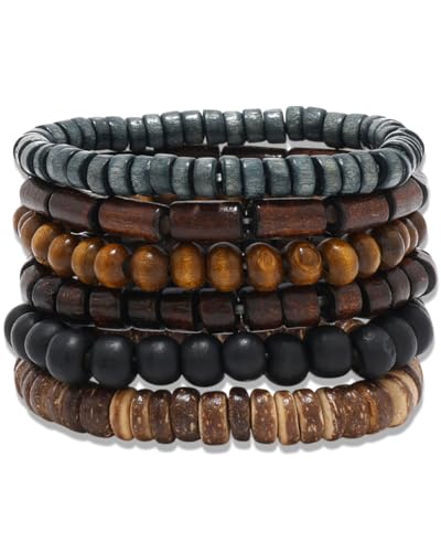 Ricchi Strati Visivi: I nostri braccialetti di perline da uomo presentano un design multistrato, creando un ricco fascino visivo. Combinando perline di legno di varie forme e dimensioni, il braccialetto ottiene un flusso dinamico che aumenta il suo valore decorativo e fa risaltare il tuo outfit. Braccialetto di perline di legno multistrato