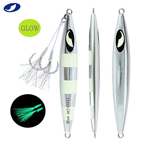 OCEAN CAT 5個 鉛 メタル フラット スローフォール ピッチ 釣り ジグ ルアー シンキング バーチカル ジギング ベイト バタフライフック付き 海水釣り用 (各色 1個 (5個) 80g 3枚目