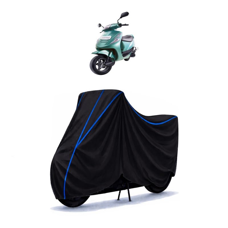 Image of Scooty Cover Water Resistant for Kine Drum | Universal Scooter & Bike Cover | Heavy Duty UV Dust, Rain & Scratch Protection | Elastic Fit All Weather Indoor Outdoor | Black with Blue Piping
