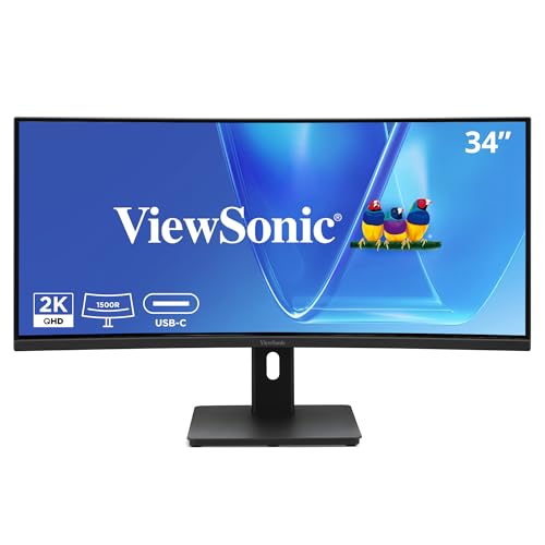 Image of ViewSonic VG3409C 34 Inch 1440p Ultrawide Monitor, Curved VA Display with 120Hz for Smooth Home and Office Productivity, Advanced Ergonomics, 96W USB-C, RJ45, HDMI, and DisplayPort Inputs