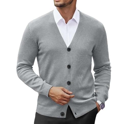 Men Slim Fit V-Neck Button Down Knit Cardigan Sweater Casual Soft Long Sleeve Knitwear2