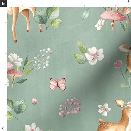 Spoonflower FI-F86-D7306866-FQ Fabric - Large Deer Flowers Green Woodland Forest Nursery Fawn Animal Printed thumb #2