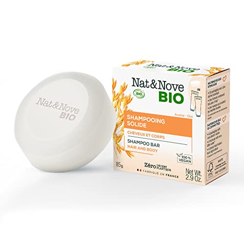 Nat&Nove Bio - Champú Solido 2en1 para todo tipo de cabello y cuerpo, con Avena Bio. Ideal para toda la familia, desde los 3 años.