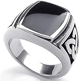 Breite: 17mm NA Schmuck Herren Edelstahlring, Celtic Knot Signet, Schwarz Silber R752