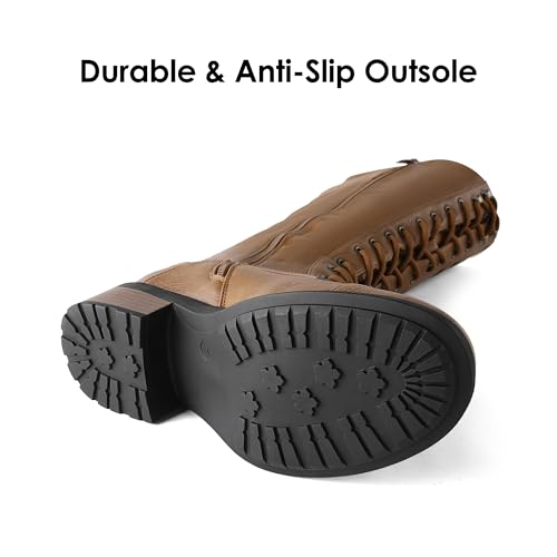 DREAM PAIRS Women's Pu Knee High Riding Combat Boots,Size 6,Camel,GEORGIA