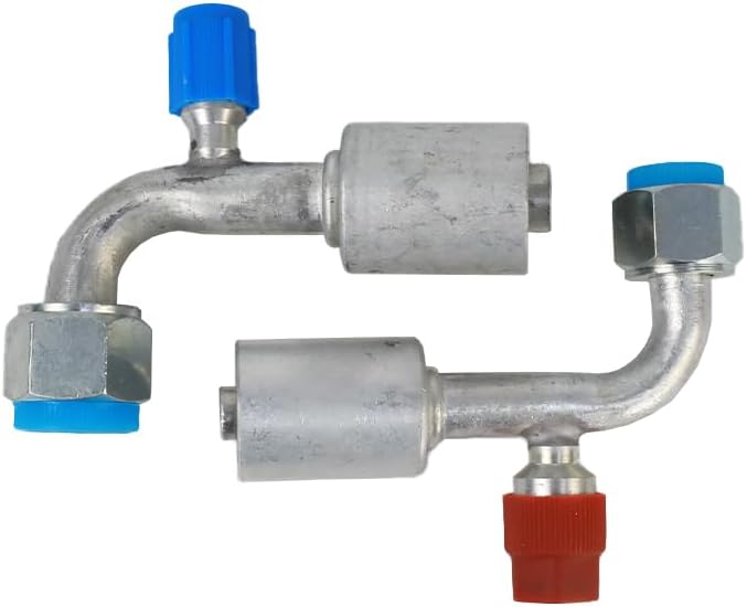 Aluminium Air Conditioning AC Fitting Set #8 and #10 Female, O-Ring 90° Degree R134a High & Low Pressure Valve (90° Degree)