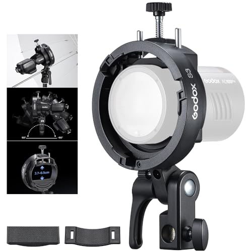 Godox S3 Flash Bracket Mount (𝐒𝟐 𝐔𝐩𝐠𝐫𝐚𝐝𝐞𝐝 ) for Godox AD200Pro AD300Pro V1Pro V100 Speedlite, Adjustable Tilt Control, Aluminum Alloy with Universal Bowens Mount for Softbox,Umbrella