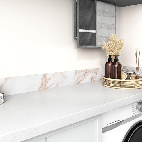 Wallercity Bordas de papel de parede de vinil à prova d'água mármore branco/dourado, moldura espelh