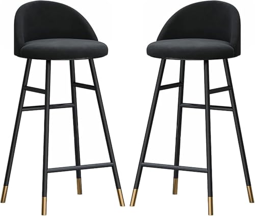 Taburetes de bar de terciopelo de 26/30 pulgadas de altura, juego de 2 tapizados con patas de metal negro y reposapiés, perfectos para cocina, comedor y barra de desayuno (75 cm)