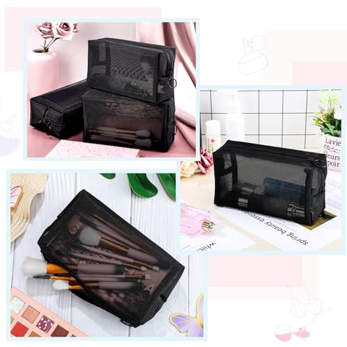 Sadnyy 5 Pieces Mesh Makeup Bag Portable Travel Cosmetic Bag Black Breathable Mesh Zipper Pouch for Home Offices Travel Accessories Organizer(8.3 x 4.7 x 3.1 Inch)2
