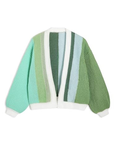 SEGT Women's Chunky Knit Open Front Color Block Long Sleeve Loose Short Cropped Cardigan Sweaters3