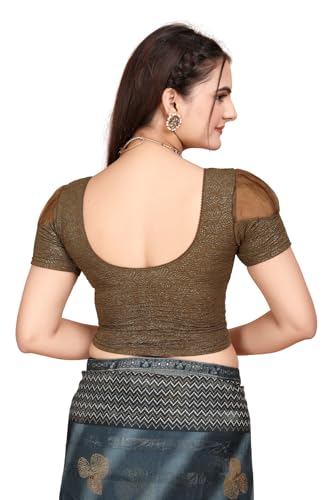 Image of SFT Women's Organza Patch Readymade Saree Blouse with Round Neck Half Sleeves Abstract Pattern Pull On Closure Regular Fit and Standard Length