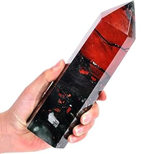 AMOYSTONE African Bloodstone Obelisk Large Healing Crystal Wand Tower 6 Faceted Column Reiki Chakra Meditation Therapy Red 1.8-2.2 LBS