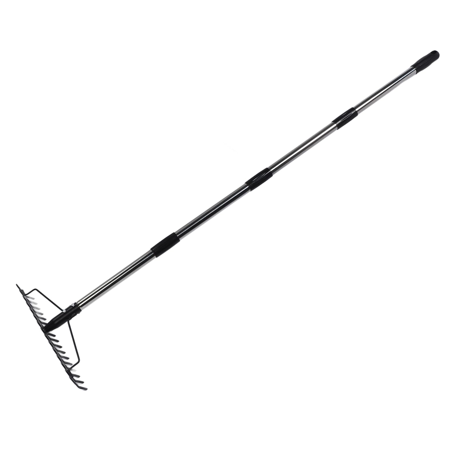 Rastrello da Giardino Regolabile con 17 Denti, Strumento con Testa in Metallo per Allentare il Terreno Raccogliendo Foglie per Lavori di Giardinaggio (4 sezioni)