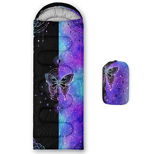 Saco de dormir para niños y niñas, Butterfly2 negro azul, ligero, cálido y portátil, impermeable y resistente al frío para camping y senderismo miniatura 1