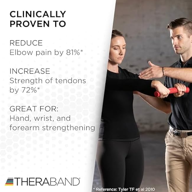 THERABAND FlexBar, Tennis Elbow Therapy Bar, Relieve Tendonitis Pain & Improve Grip Strength, Resistance Bar for Golfers Elbow & Tendinitis, Red, Light, Beginner