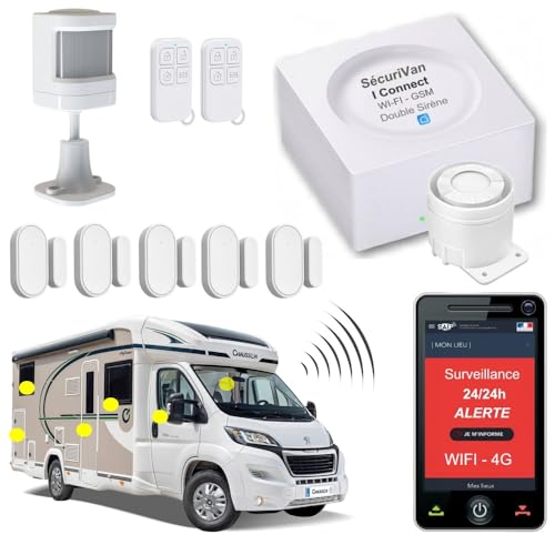 Alarme Camping-car WiFi 4G Détecteurs Sirène 130dB Télécommandes