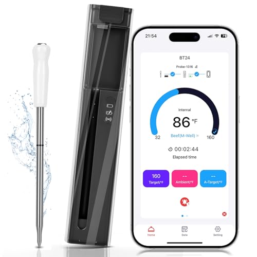 Portable Wireless Meat Thermometer with Bluetooth & Multifunctional APP-Enabled, 500FT Bluetooth Smart Meat Thermometer for Kitchen Cooking BBQ, Smoker, Rotisserie, Gas Oven, Grill
