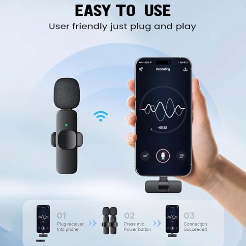 Image of Kratos KMW01 Wireless Mic, Mic Wireless for YouTube & Video Recording, Mic with 3-Level Noise Reduction, LED Indicator, Type-C and for iPhone Plug & Play Connectors, Single Channel Microphone