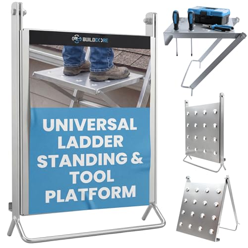 Universal Ladder Platform Attachment 11.8 x 10.4 400 LBS Capacity Non-Slip Aluminum Alloy Fits All Ladder Types Adjustable Height Mount for Painting HVAC & Electrical