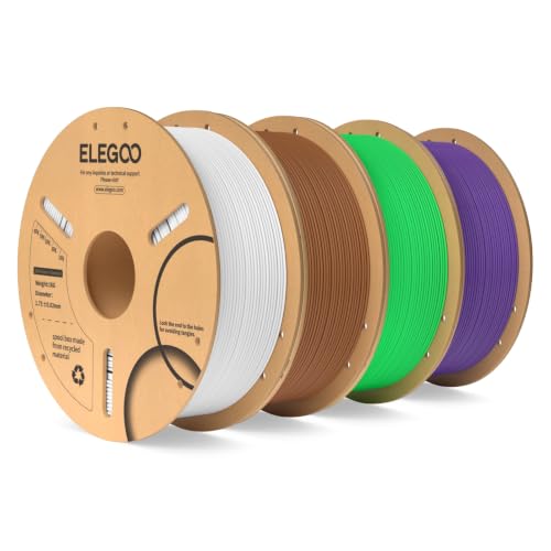 Image of ELEGOO PLA 3D Printer Filament 1.75mm Bundle 4KG, Dimensional Accuracy + /- 0.02mm 4 Pack 1kg Spool(2.2lbs) Fits for Most FDM 3D Printers(White /Brown /Neon Green /Purple)