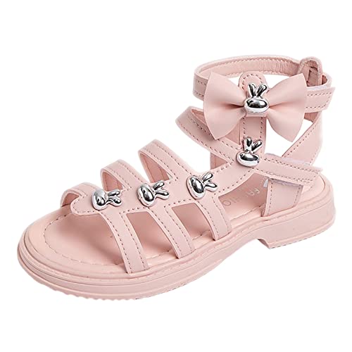 Toddler Girls Gladiators Sandals Toddler/Little Kid Open Toe Strappy Dress Flat Sandals Big Kids Summer Roman Shoes (Pink, 11 Little Child)