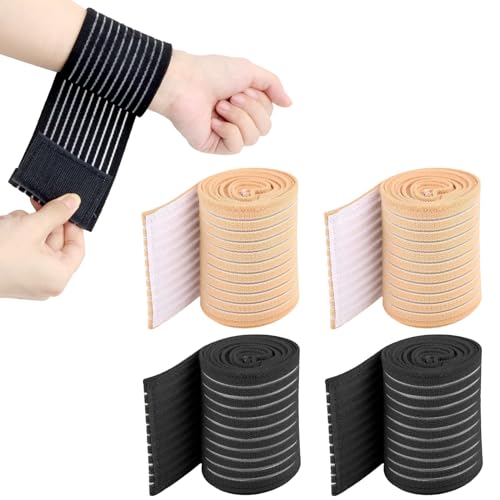 ZOCONE 4 Piezas Bandas Elastica Muñequera 44cm Ajustable Muñequera Tendinitis Muñeca Tejido Compresión Muñequera Tunel Carpiano Transpirable Banda Elastica Muñequera Deportiva para Hombres y Mujeres ⭐