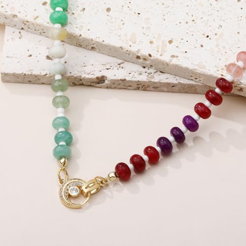 Colorful Boho Beaded Necklace for Women, Multilayer Gemstone Choker Jewelry, 18K Gold Plated Natural Stone Beach Surfer Necklace2