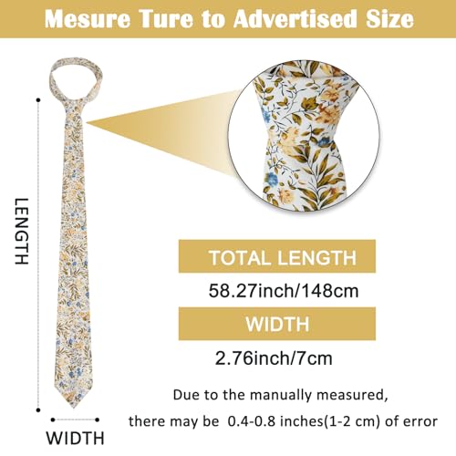 Image of Mantieqingway Men Skinny Tie Cotton Floral Necktie for Wedding Groomsmen Tie