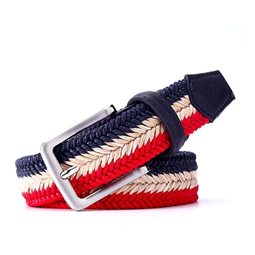 Briaded Belts For Men Women Woven Belt No Holes No Stretch Belts 3.5 CM Width Belt Length 32 To 59 Inch Waist(46in/115cm,GreyStrawNavy)3