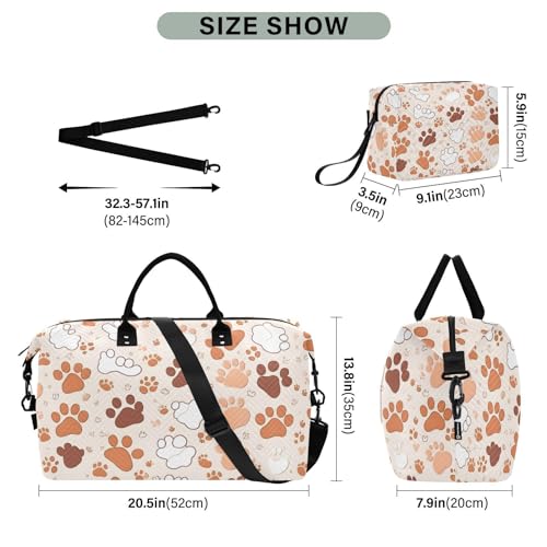 Large Travel Duffel Bag, Dog Paw Cartoon Sports Tote Gym Bag, Shoulder Weekender Overnight Bag for Women Men, Carry On Luggage with Toiletry Bags3