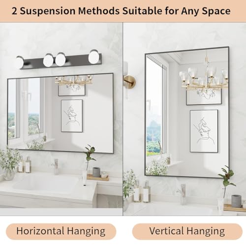 Koonmi Black Mirrors for Wall, 30x55 Inch Bathroom Mirror, Rectangular Wall Mirror for Living Room Bedroom Bathroom, Hangs Horizontally or Vertically