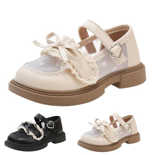 Girls Mary Jane Princess Dress Loafer Shoes Mesh Bowknot Ruffle Lace Shoes Adjustable Strap Flat Breathable Sandals
