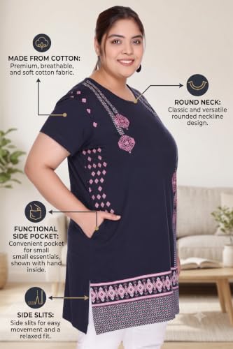 Image of Women Printed Cotton Tshirt with Side Slits & Pocket