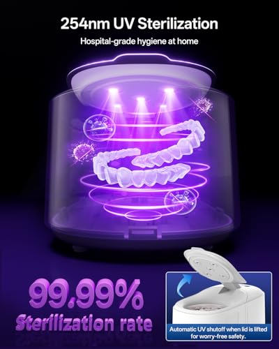 Image of 30W Ultrasonic Retainer Cleaner Machine,IPX7 Waterproof Dental Cleaning Pod,45kHz Denture Dome With UV Light,3 Modes, Digital Timer for Night Guard, Mouth Guard, Braces with 230ml Tank
