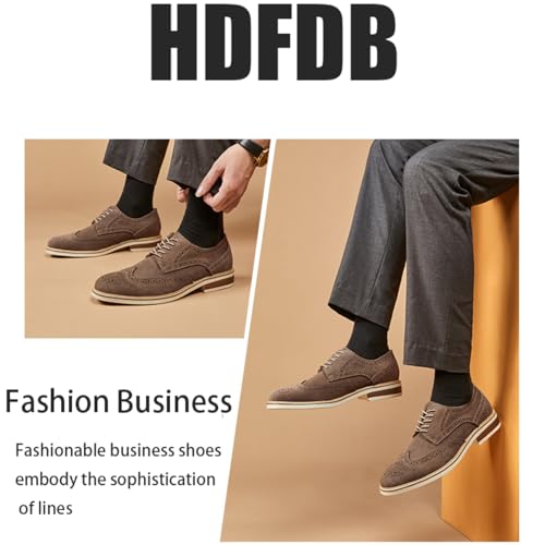 Men's Suede lace-up Brogue Wingtip Oxford Shoes Fashion Pointed Toe Classic Business Oxfords Shoes Wedding Business Dress Leather Shoes 5