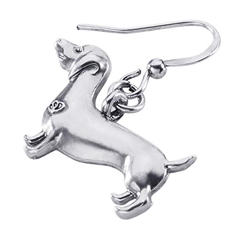 Duowei Zinc Alloy Antique Goldsilver Plated Dachshund Dog Earrings For Women Girls Teens Pet Dangle Vintage Jewelry Gift (Silver Dachshund) #TOP3