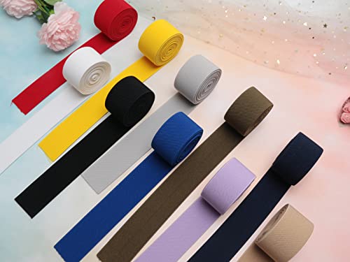 Jesep Yong 1 1/2 Inch 20 Yards Knit Elastic Band Double-Side Twill Woven Elastic Heavy Stretch High Elasticity For Sewing Pants Waistband, Wigs, Skirts, Craft Diy Projects Mixed Color (Mixed) #TOP1