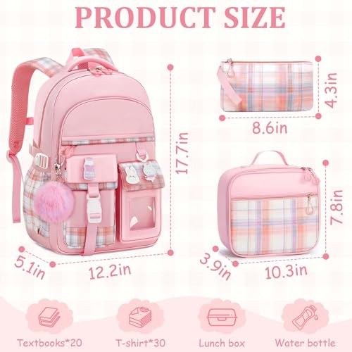 School Backpack for Girls - 5PCS Girls Backpack with Lunch Box Set for Elementary, Middle and High School Students - 18" Large Capacity School Bookbag with Multiple Pockets2