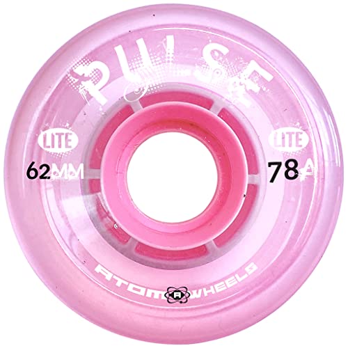 Atom Skates Outdoor Quad Roller Wheels 78A - Pulse Lite - 62x33 Soft Pink - 2 Packs - 8 Wheels